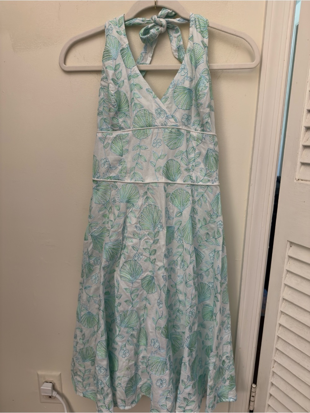 Lilly Pulitzer Vintage White Label Halter Dress Mint Shell Embroidery | Size 8